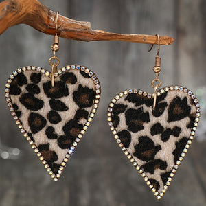 Multicolour Rhinestone Edge Leopard Print Heart Shape Earrings